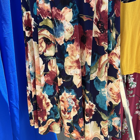 Blue Watercolor Floral 3/4 length sleeves Filly Flair dress - Picture 2 of 5